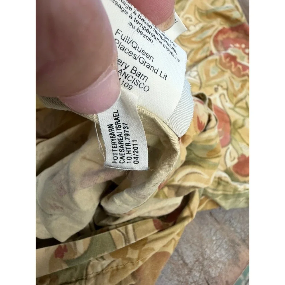 Pottery Barn Pomegranate Floral Duvet Cover Full Queen Sage Red Tan Botanical